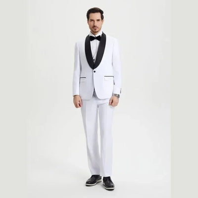 Stacy Adams 3pc Tuxedo Shawl Lapel, Snow White - Men's Tuxedo USA
