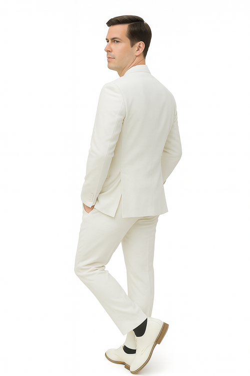 Mens Two Piece Linen Suit Relaxed Hybrid Fit No Collar MensUSA