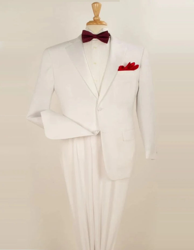 Cheap Tuxedos - Affordable Prom Suit - Mens Classic Fit 2 Button Pleated Pant Poplin White Tuxedo