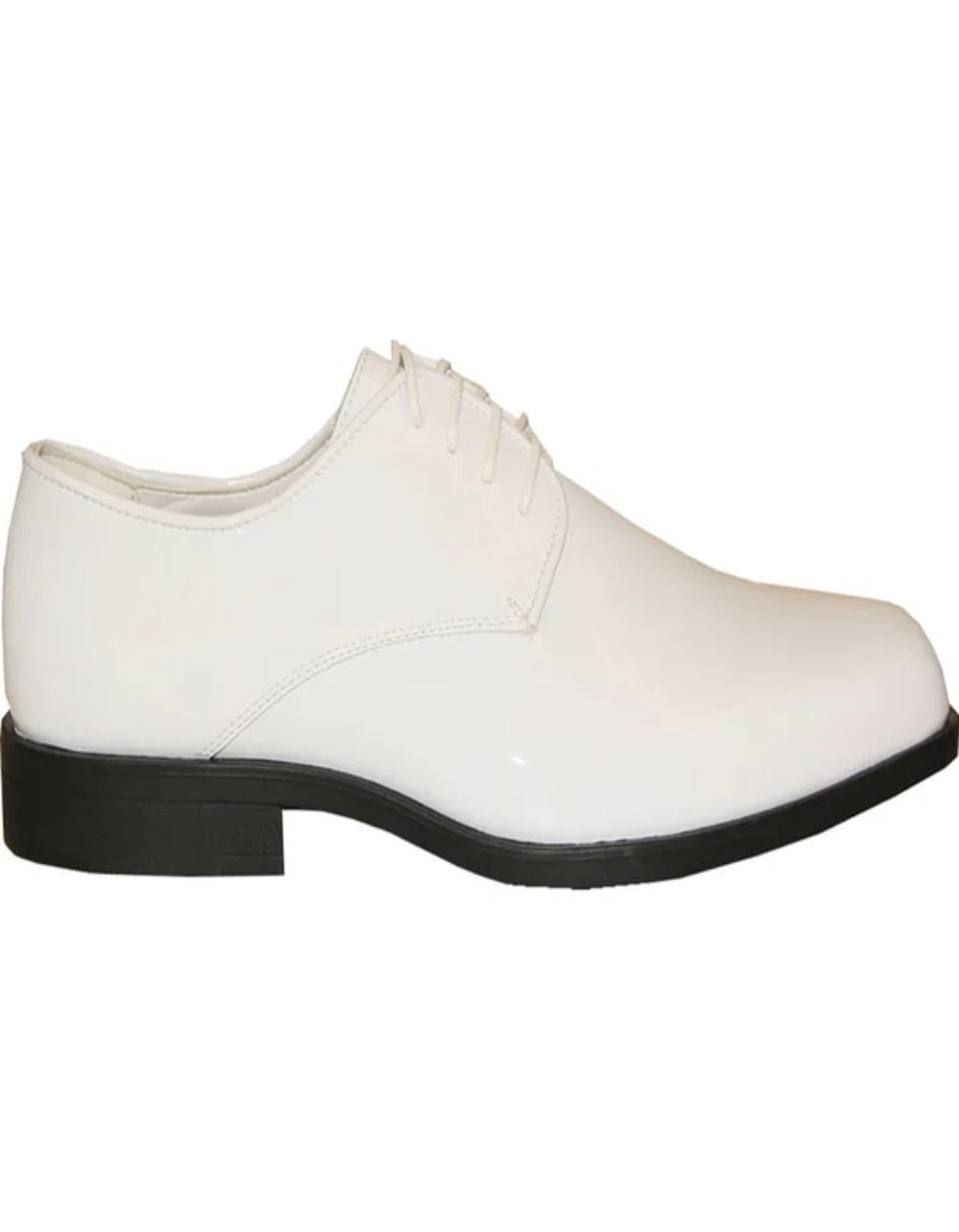 White Prom Shoes - Mens Classic Plain Square Toe Shiny Patent White Dress Shoe