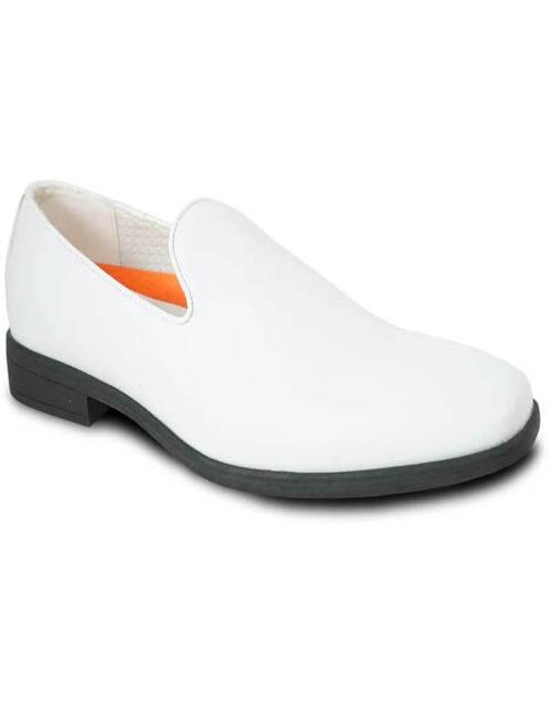 White Prom Shoes - Mens Classic Plain Toe Slip on Loafer White Dress Shoe