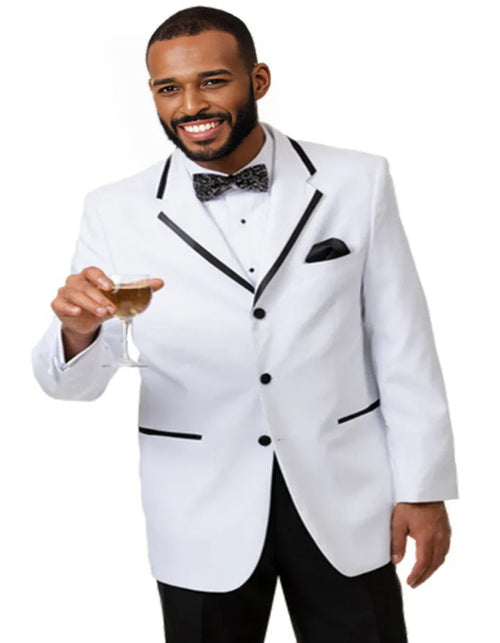 Cheap Tuxedos - Affordable Prom Suit - Mens Three Button White and Black Trim Tuxedo