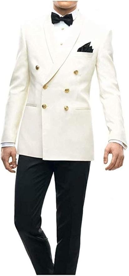 Ivory Double Breasted Dinner Jacket - Cream Dinner Jacket - Off White Color With Gold Buttons by mensusa