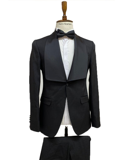 Mens Vested Designer Wide Square Shawl Tuxedo in Black - Men's Tuxedo USA