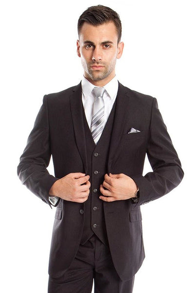 Men's Charcoal Grey Vested Slim Fit Suit by Tazio Suits