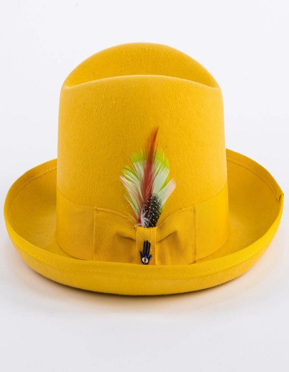 Gold Dress Hat 1920s Fedora Style - Mens Classic Gangster Godfather Wool Dress Hat in Gold – SuitUSA