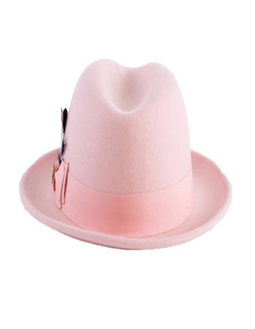 Pink Dress Hat 1920s Fedora Style - Mens Narrow Brim Crushable Wool Dress Hat Trilby Fedora in Pink USA Men's Outlet