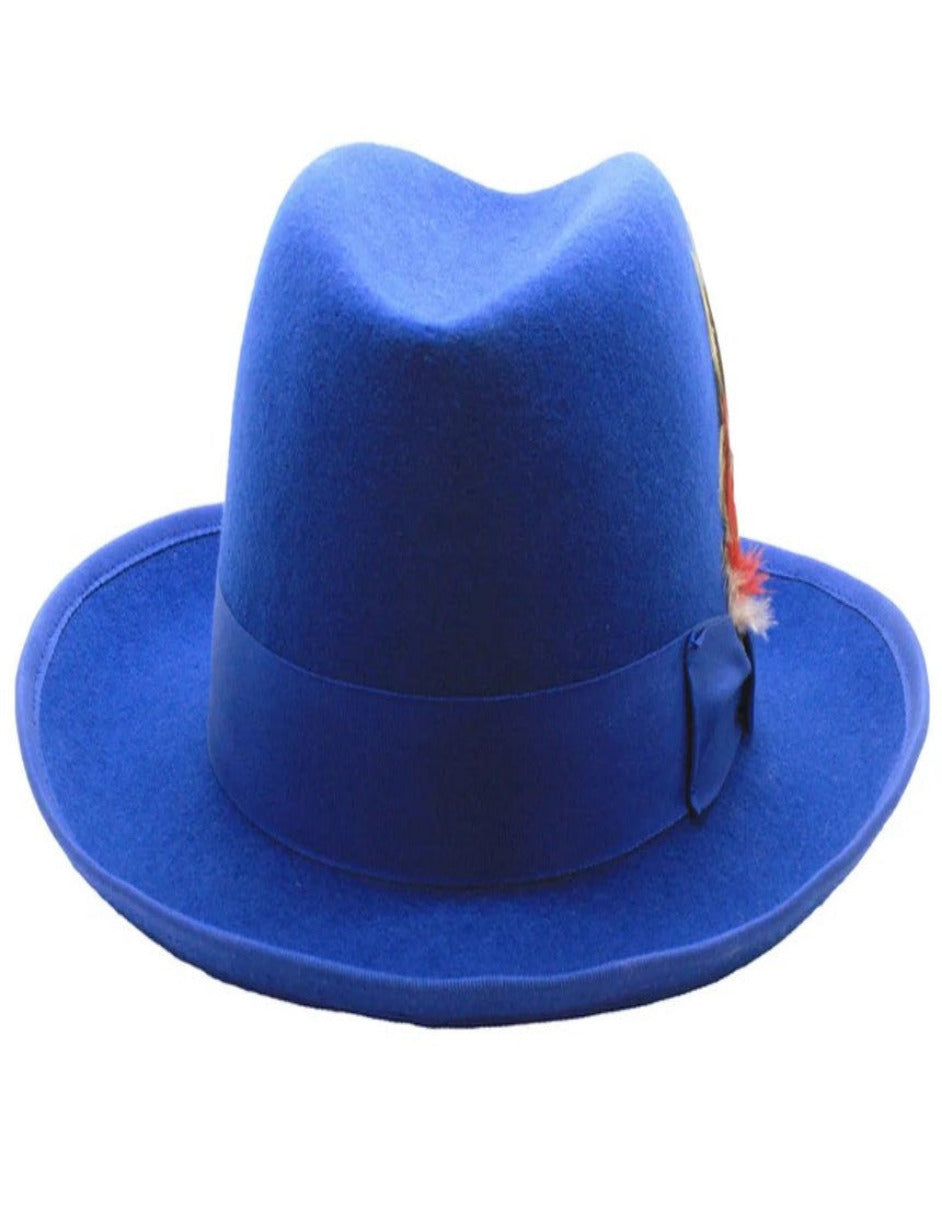 Royal Blue Dress Hat 1920s Fedora Style - Mens Classic Gangster Godfather Wool Dress Hat in Royal Blue USA Men's Outlet