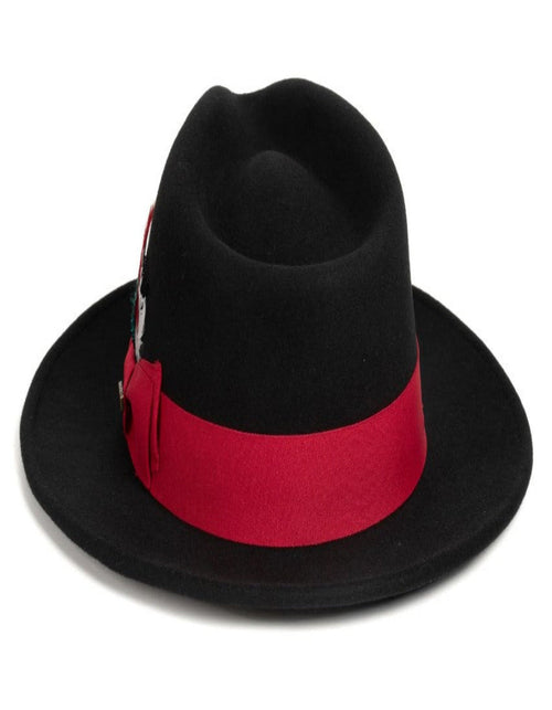 Black and Red Dress Hat 1920s Fedora Style - Mens Classic Wool Fedora Dress Hat in Black and Red by USA Men's Outlet