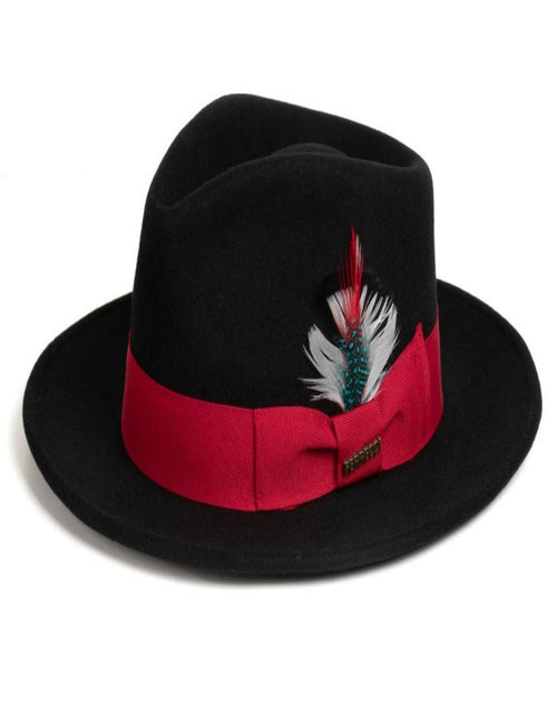 Black and Red Dress Hat 1920s Fedora Style - Mens Classic Wool Fedora Dress Hat in Black and Red by USA Men's Outlet