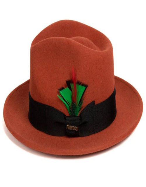 Rust Dress Hat 1920s Fedora Style - Mens Classic Wool Fedora Dress Hat in Rust - USA Men's Outlet