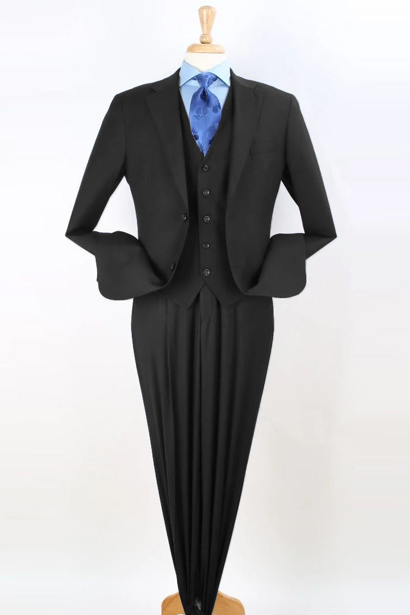 Apollo King "Classic Black Vested Suit - Men's Two Button Pleated Pant Fit"