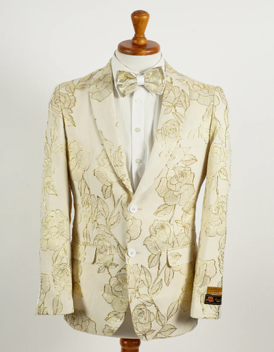 White Prom Suit - White Prom Tuxedo Suits - White Wedding Floral Tuxedo