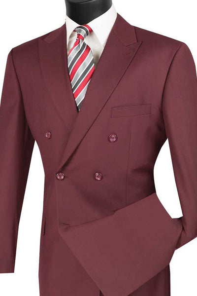 Mens Classic Double Breasted Suit in Burgundy by Vinci Suits