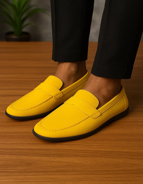 Men's Yellow Suede Loafers – Casual Slip-On Moccasin Driving Shoes