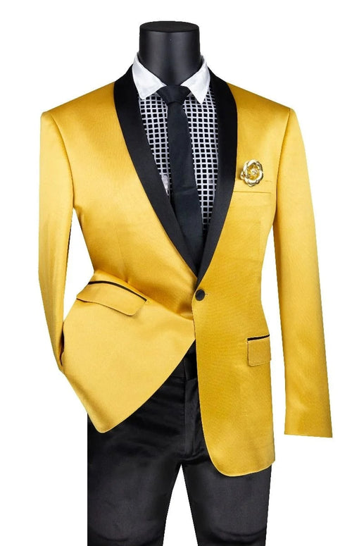 Shiny Suit - Sharkskin Tuxedo - Bright Color Gold and Mustard Tuxedo Perfect For Wedding or Prom by PROMTUXEDO