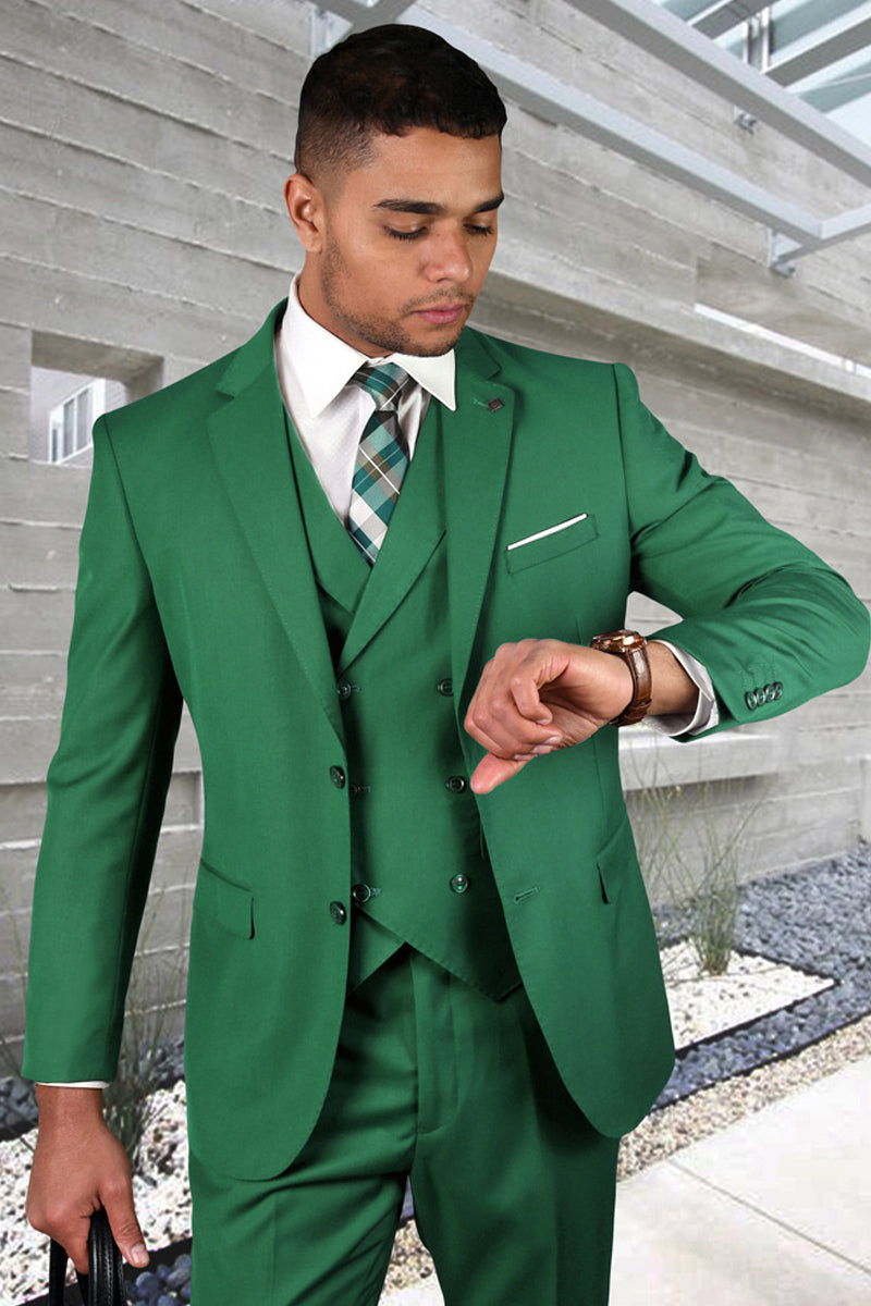 Men's Kelly Green Double Breasted Wool Vest