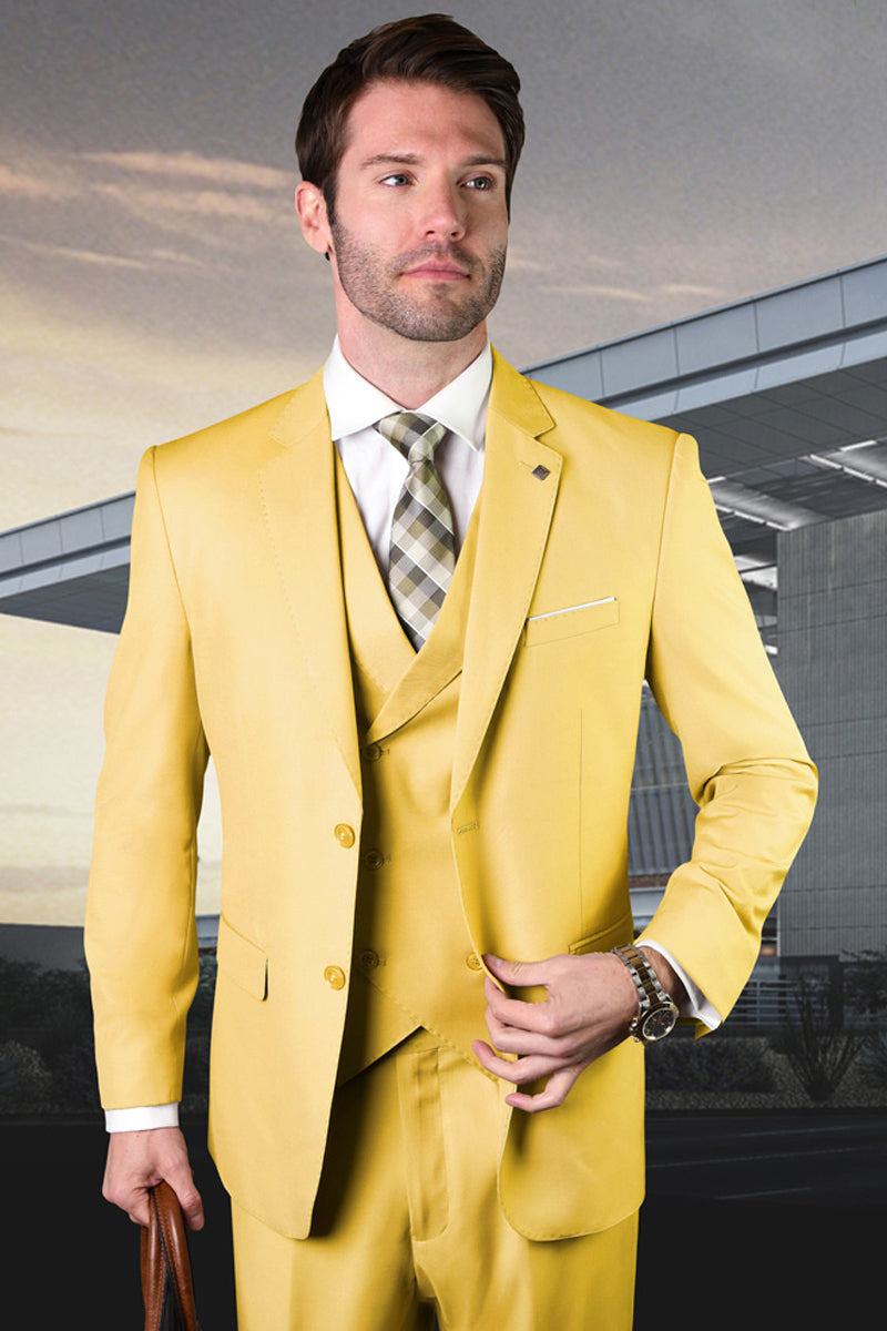 Men's Yellow Double Breasted Wool Vest by Statement Suits