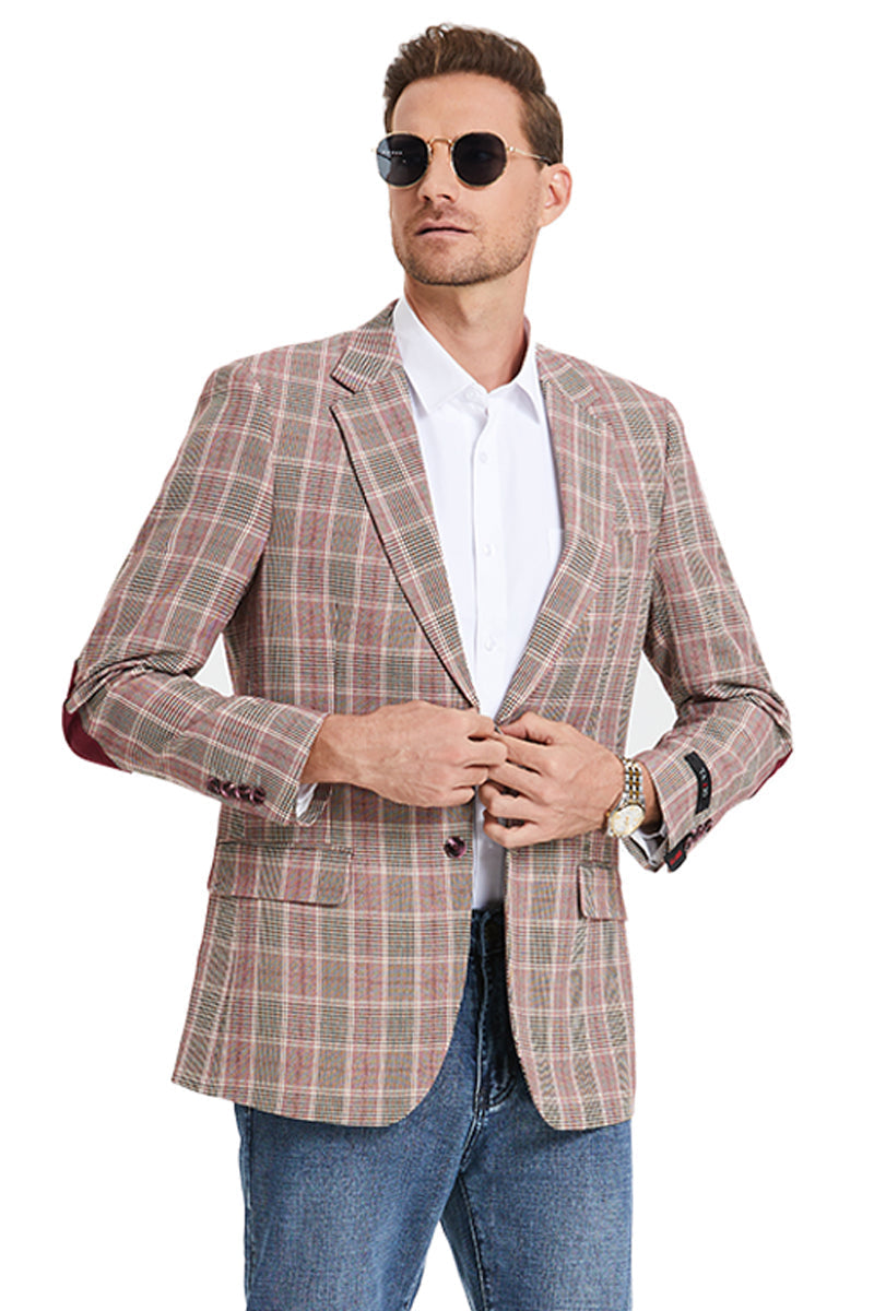 Men's Burgundy Glen Plaid Sport Coat