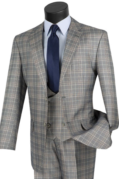 Mens Vested Plaid Suit in Grey