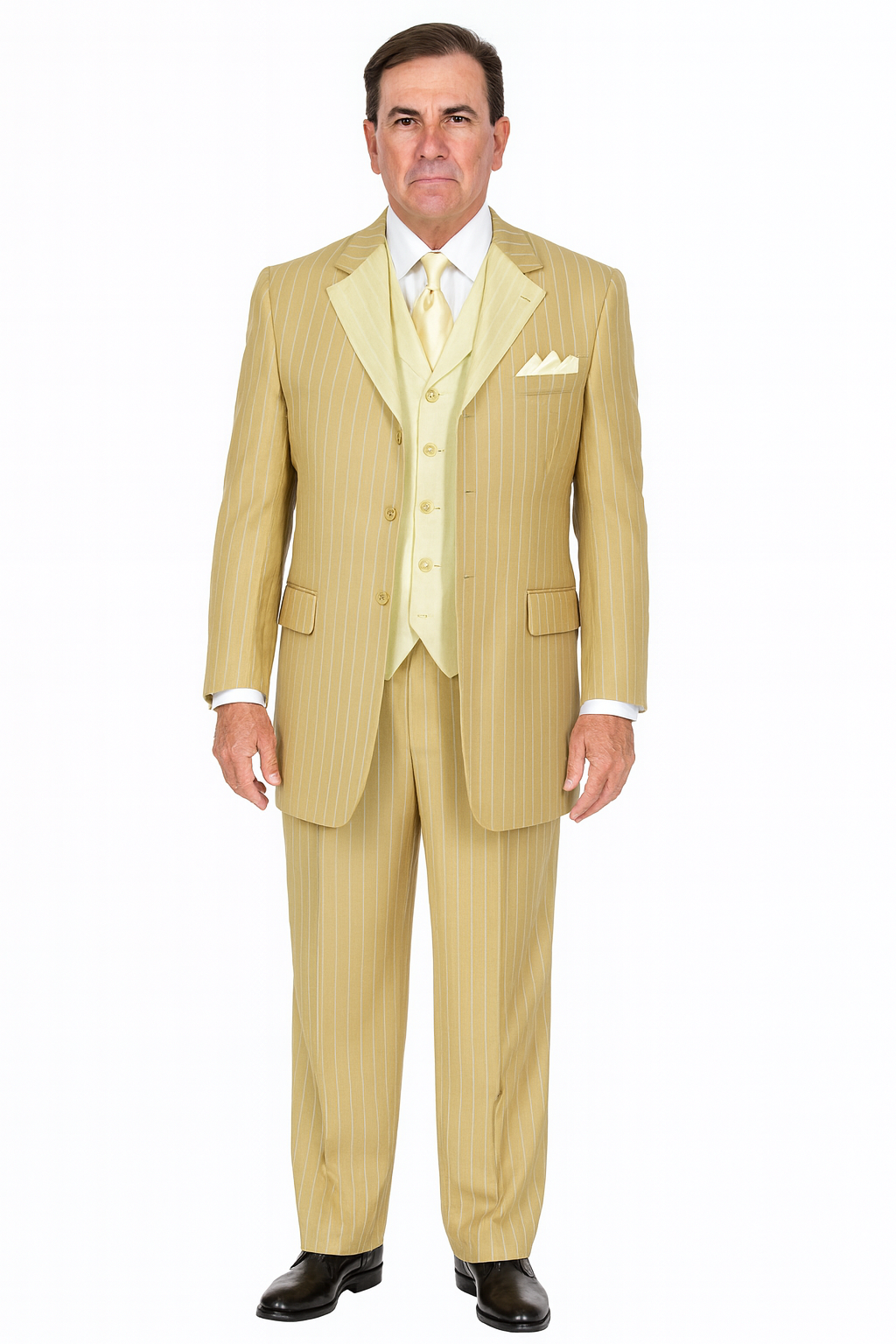 Beige Pinstripe Party Suit - Classic 3-Piece Men’s Outfit by USA Men's Outlet – SuitUSA