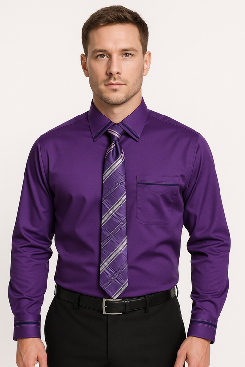 French Cuff With Tie And Handkerchief Style Multi-Color Men's Dress Shirt