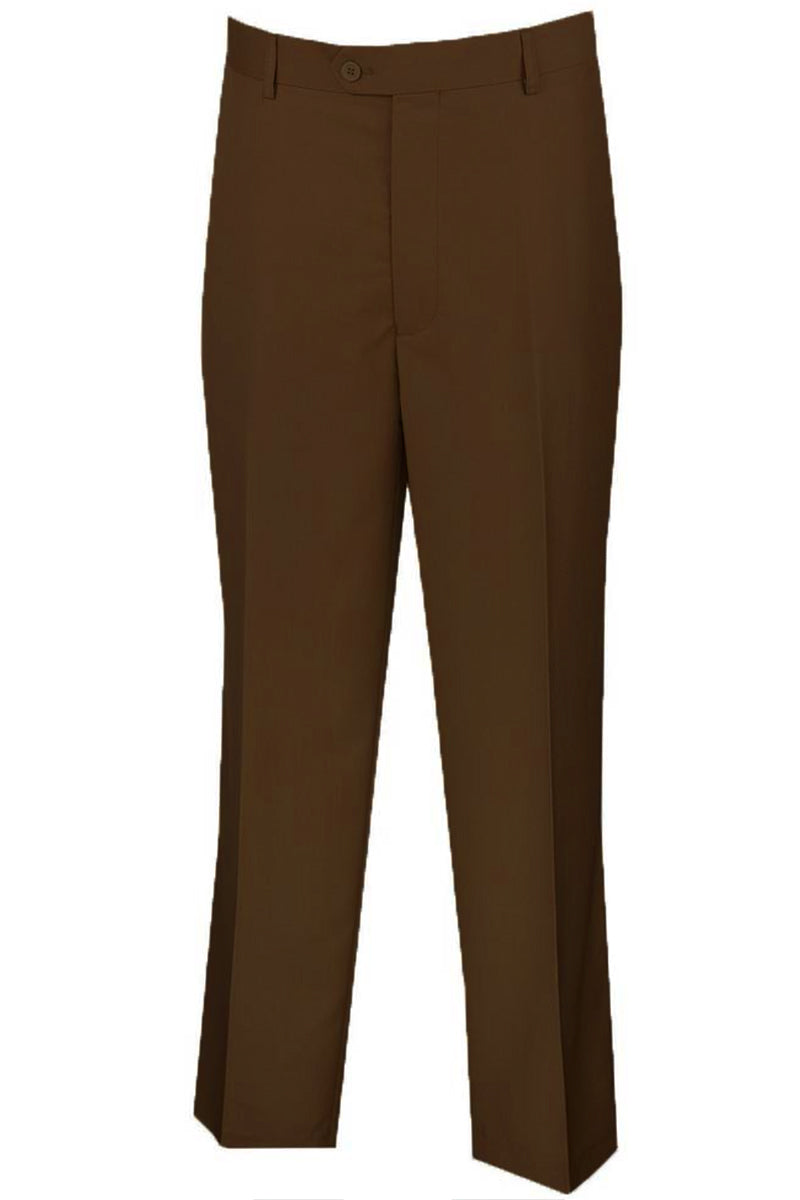 Men's Wool Feel Flat Front Dress Pants in Brown – SuitUSA