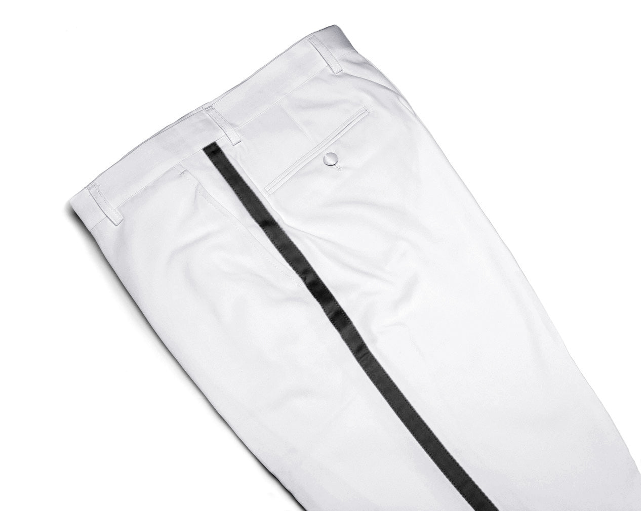 Mens Tuxedo Dress Pants Flat Front Satin Band Mens Tux Pant Trousers - White with Black Stripe
