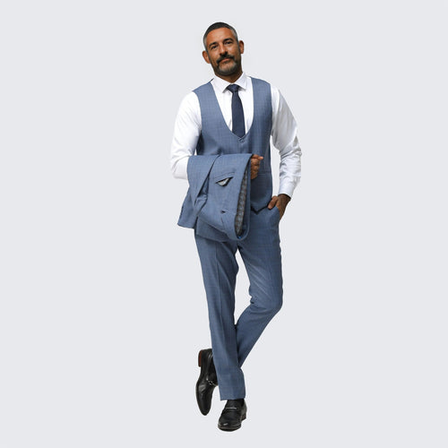 Medium Blue Skinny Fit Suit Three Piece Set - Wedding - Prom by Tazzio