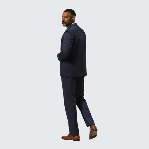 Navy Glen Check Three Piece Suit By Stacy Adams - Wedding - Prom