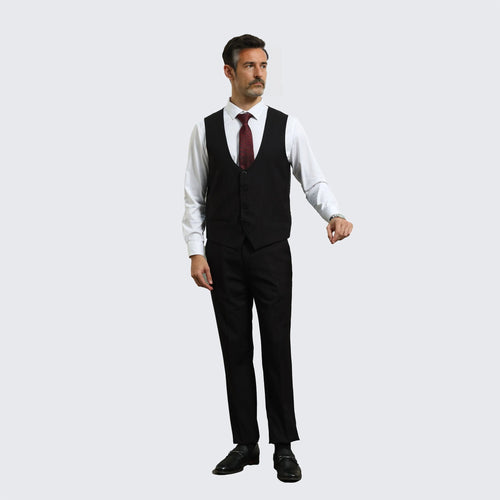 Black Pin Stripe Suit Three Piece Set - Wedding - Prom by Sean Alexander