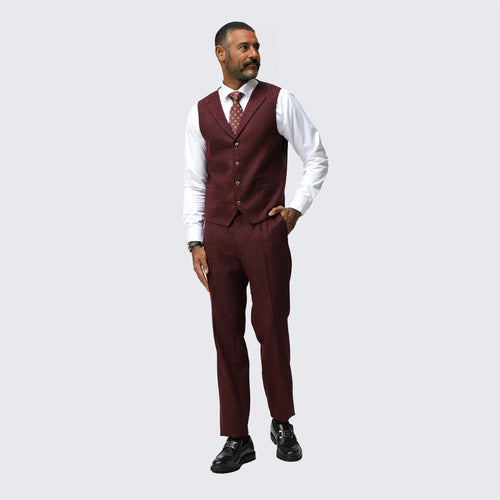 Burgundy Tweed Suit Three Piece Set - Wedding - Prom by Tazzio