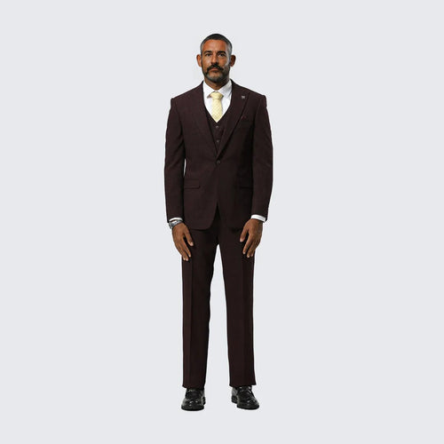 Burgundy Canvas Print Three Piece Suit By Stacy Adams - Wedding - Prom