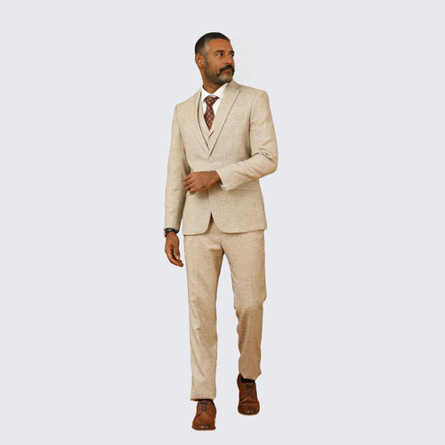 Beige Tweed Suit Three Piece Set - Wedding - Prom by Tazzio