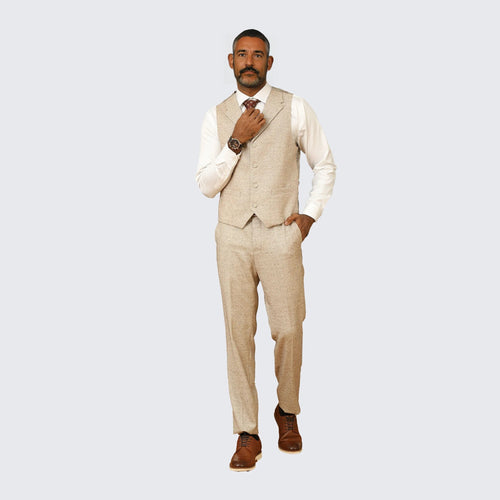 Beige Tweed Suit Three Piece Set - Wedding - Prom by Tazzio