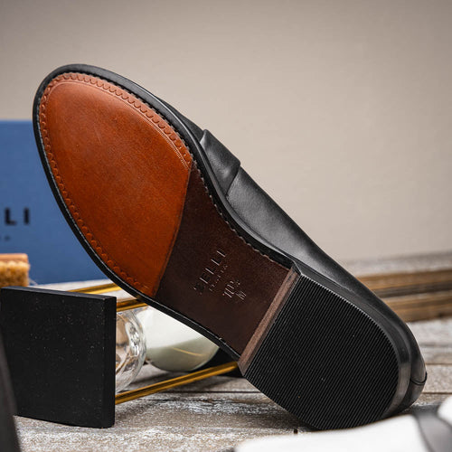 Zelli Alba Calfskin Spectator Penny Loafers in Black and White