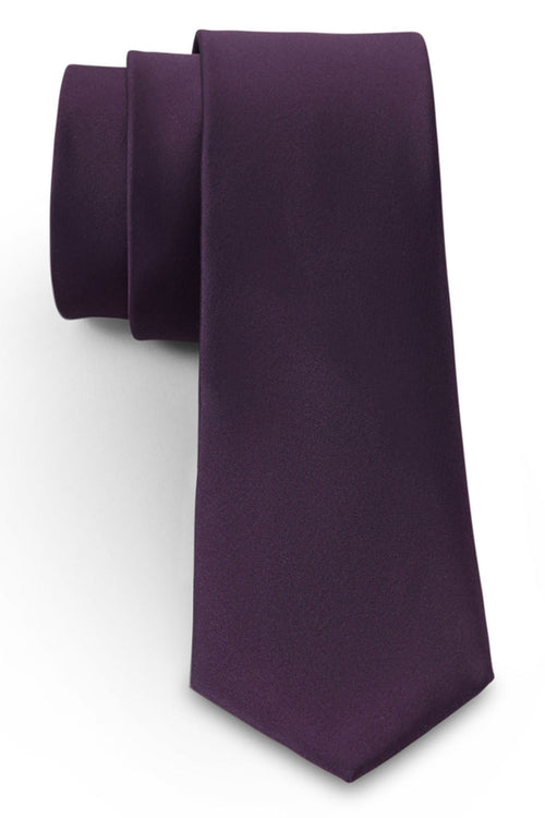 Aubergine Solid Satin Silk Necktie Allure Men