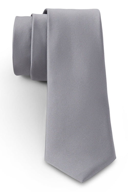 Silver Solid Satin Silk Necktie Allure Men