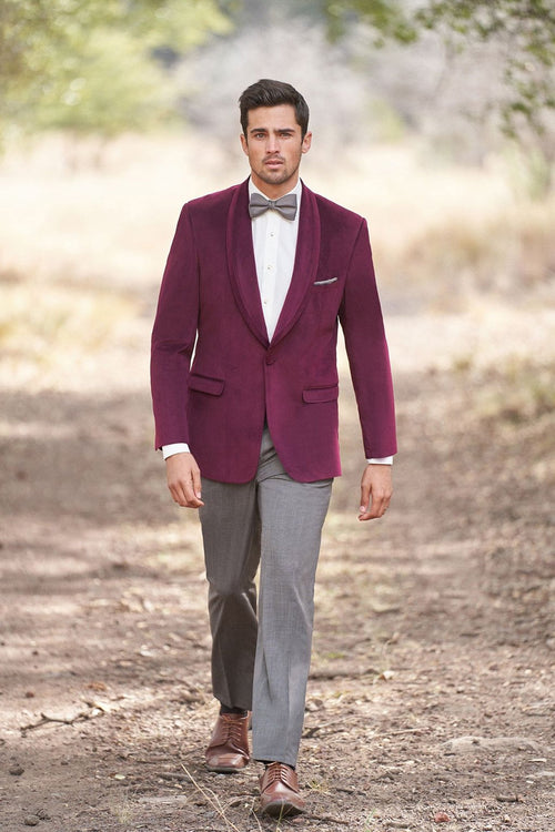 Venice Cranberry Velvet Dinner Jacket (Separates) by Allure Men