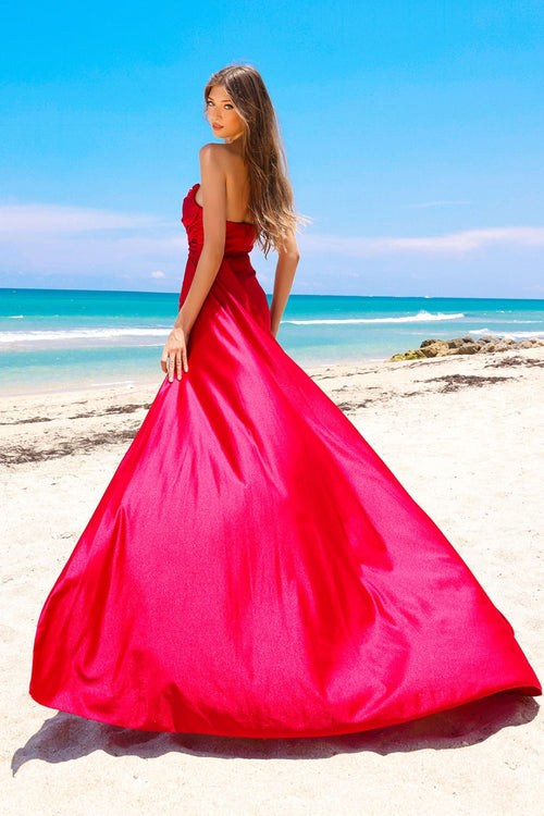 Strapless Lycra Side Cape Long Evening Prom Gown