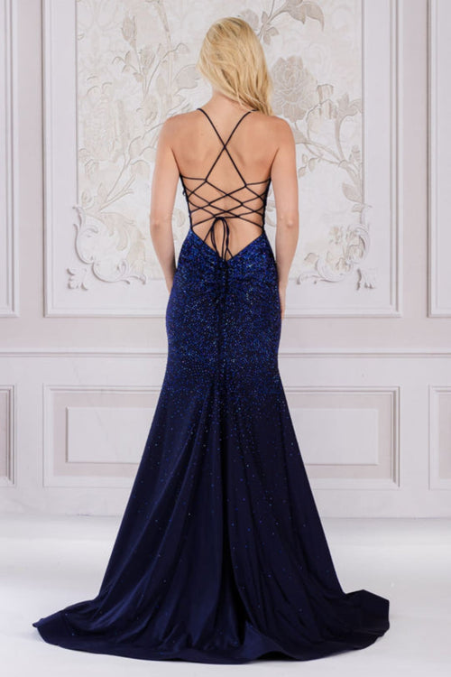 Amelia Couture 3018 Sequin Embellished Criss-Cross Back Mermaid Gown