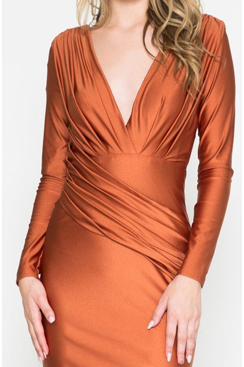 Long Sleeve Stretchy Evening Dress V-Neck Mermaid Simple Evening Prom Gown