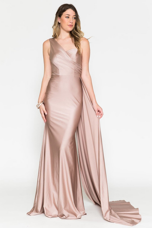 One Shoulder Prom Dress Simple Stretchy Long Bridesmaid Evening Gown