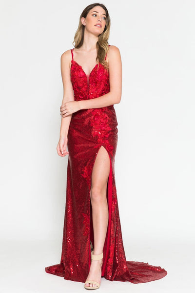 Amelia Couture 5020 Sexy Sequined Floral Open Back Formal Prom Gown