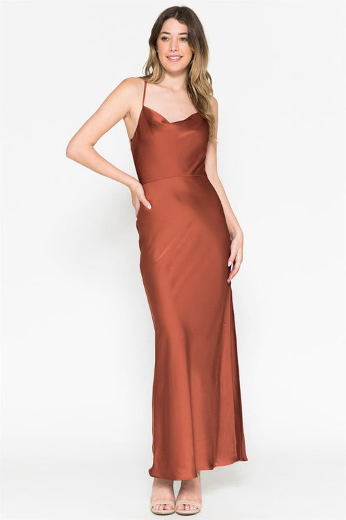 Simple Ankle Length Satin Bridesmaid Dress 6115