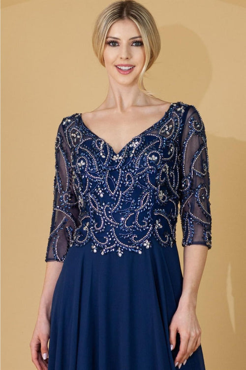 Amelia Couture 7046 Chiffon Beaded 3/4 Sleeve Mother of Bride Gown