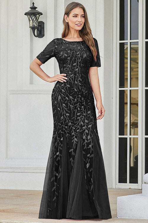 Embroidered Short Sleeve Mother of the Bride Gown & Plus Size Dress