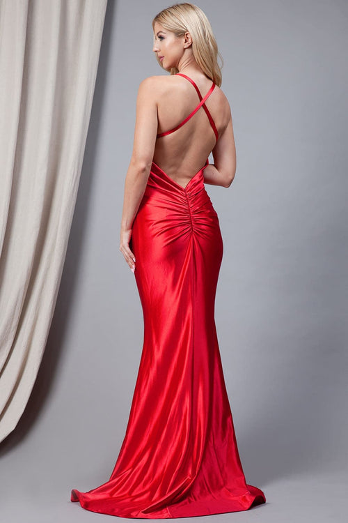 V-neck Simple Sexy Open Back Prom Gown 5039