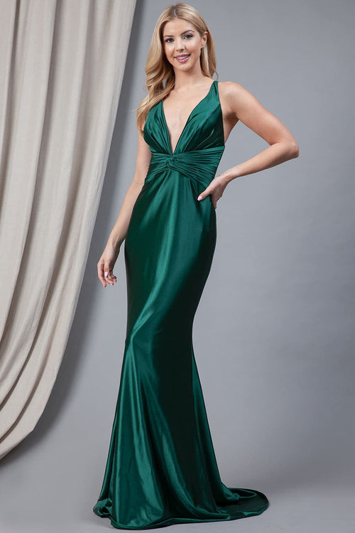 V-neck Simple Sexy Open Back Prom Gown 5039