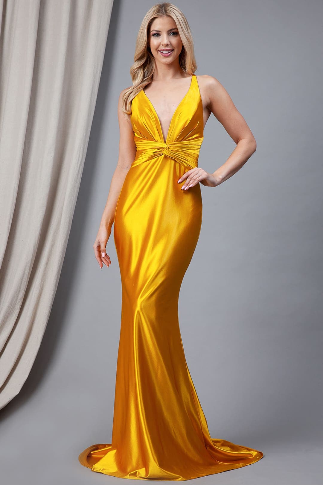 V-neck Simple Sexy Open Back Prom Gown 5039